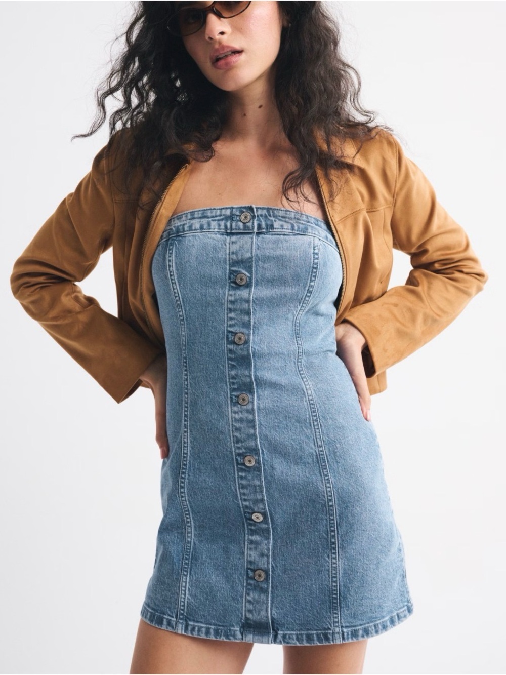 Abercrombie & Fitch The Mara Strapless Denim Mini Dress Women’s Size L Buttons